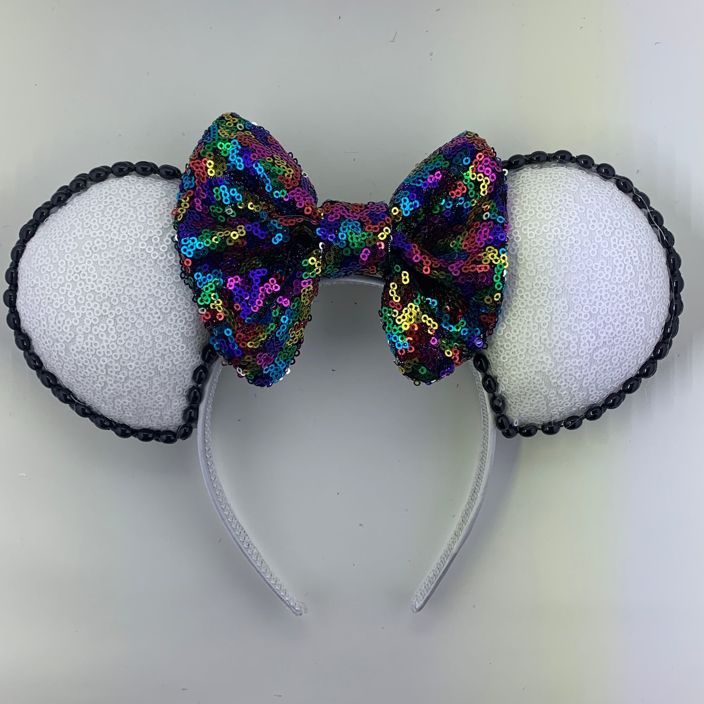 Sequin Ears For Dance Teams (White Base | Black Beads)