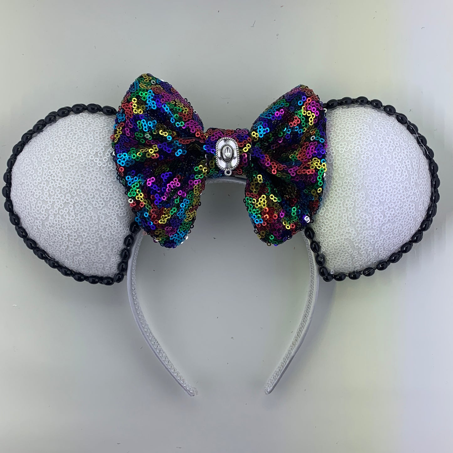 Sequin Ears For Dance Teams (White Base | Black Beads)