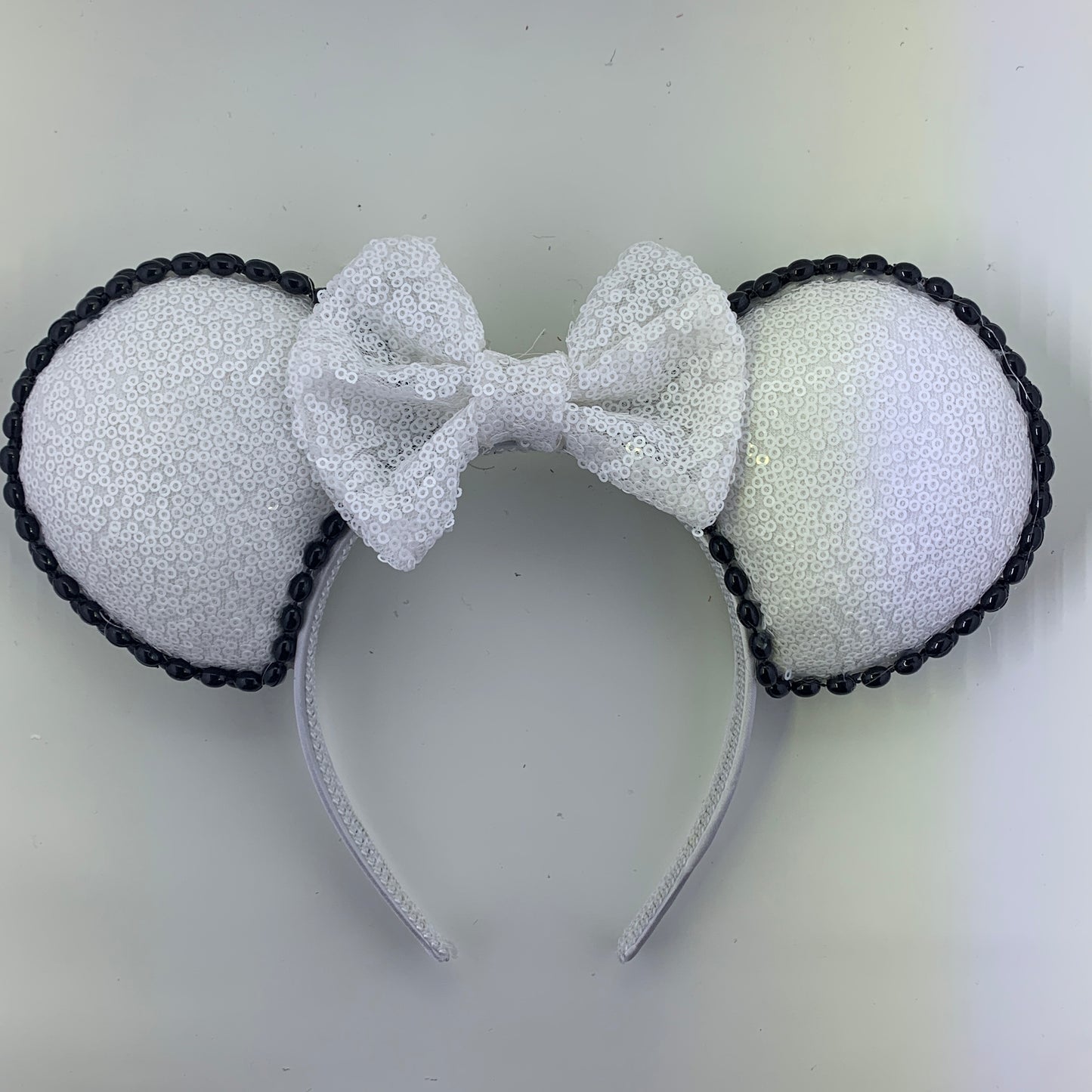 Sequin Ears For Dance Teams (White Base | Black Beads)