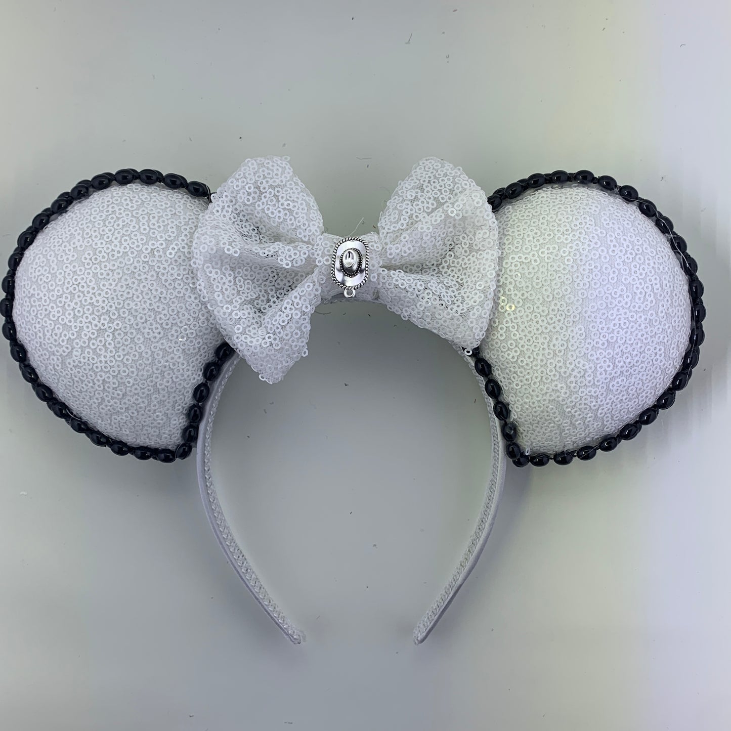 Sequin Ears For Dance Teams (White Base | Black Beads)