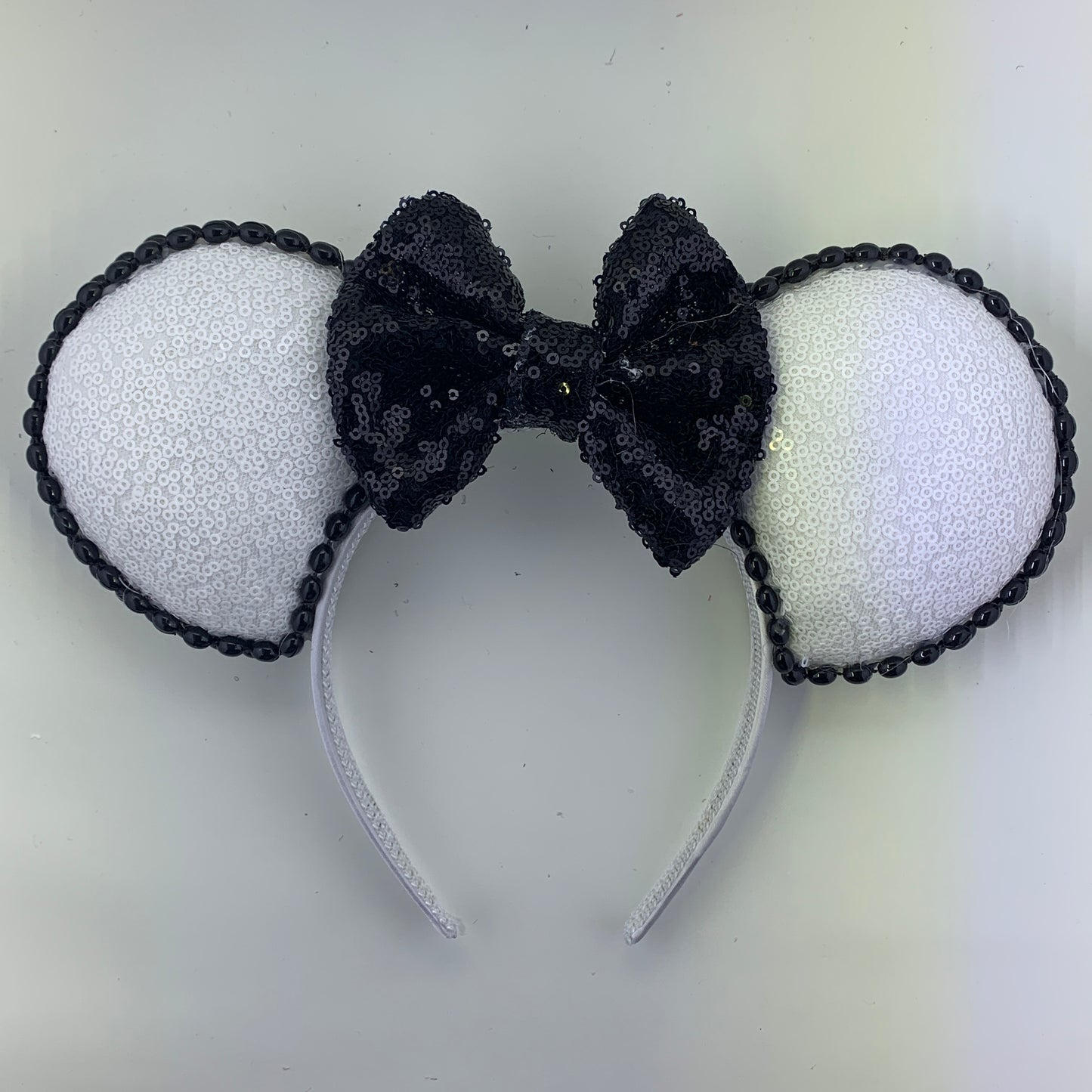 Sequin Ears For Dance Teams (White Base | Black Beads)