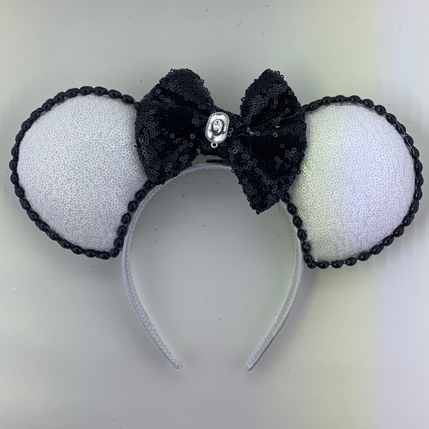 Sequin Ears For Dance Teams (White Base | Black Beads)