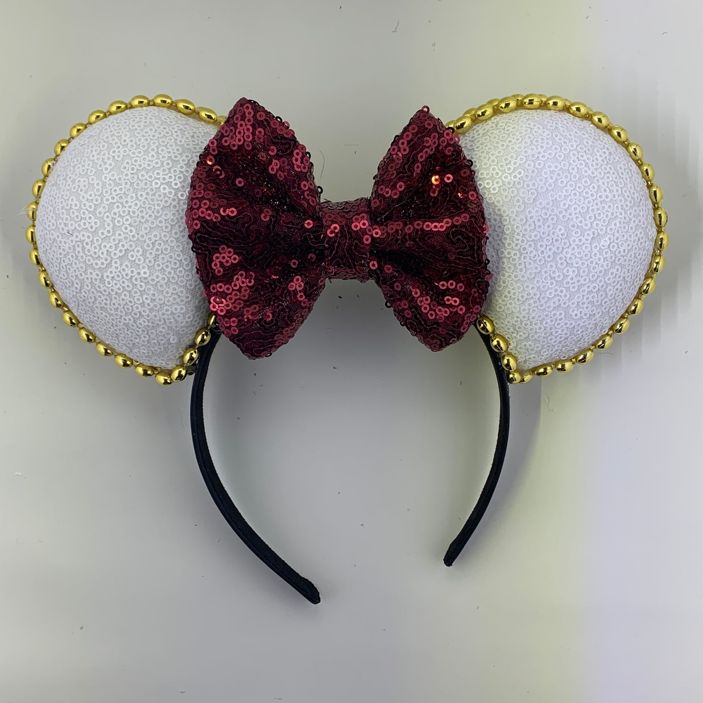 Sequin Ears For Dance Teams (White Base | Gold Beads)