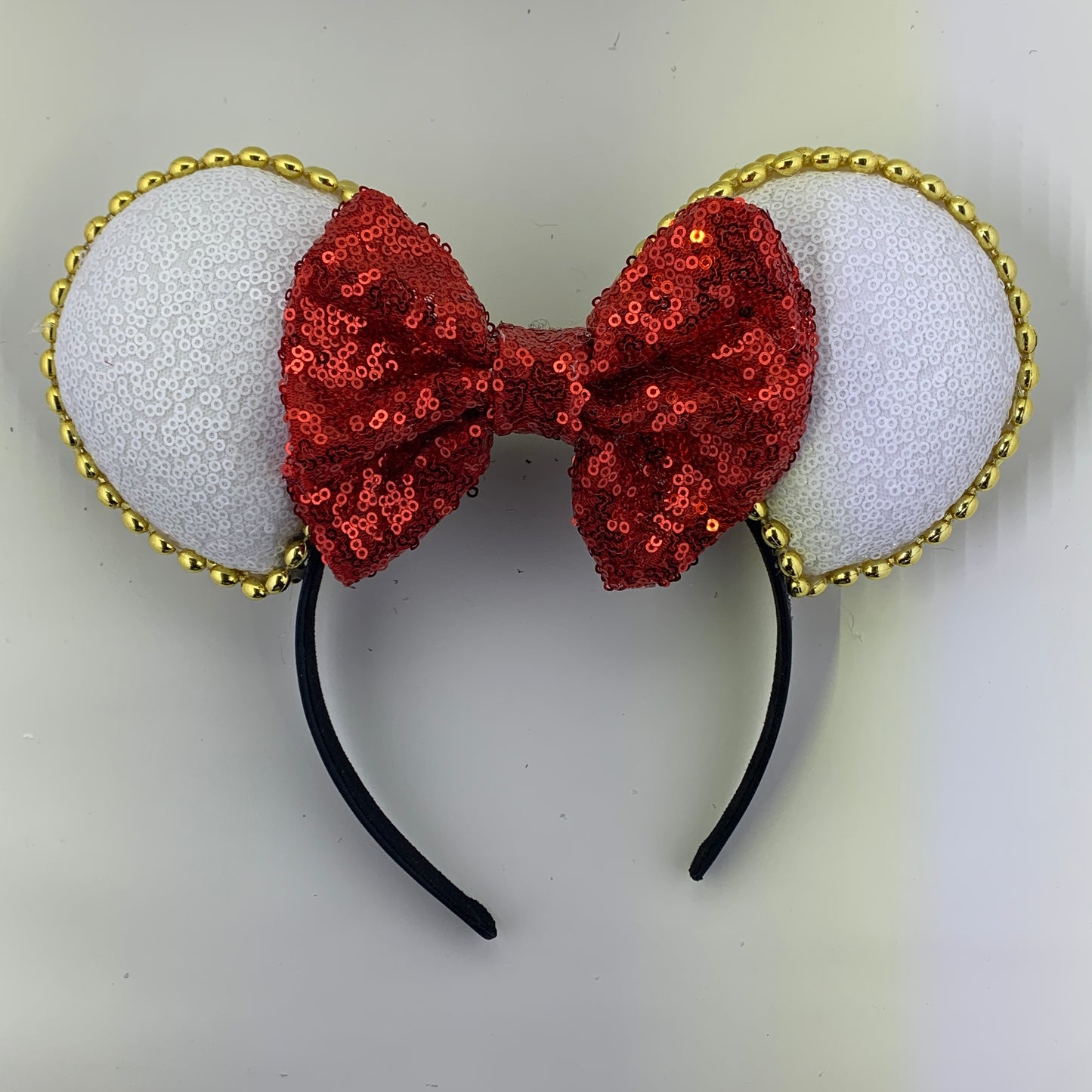 Sequin Ears For Dance Teams (White Base | Gold Beads)
