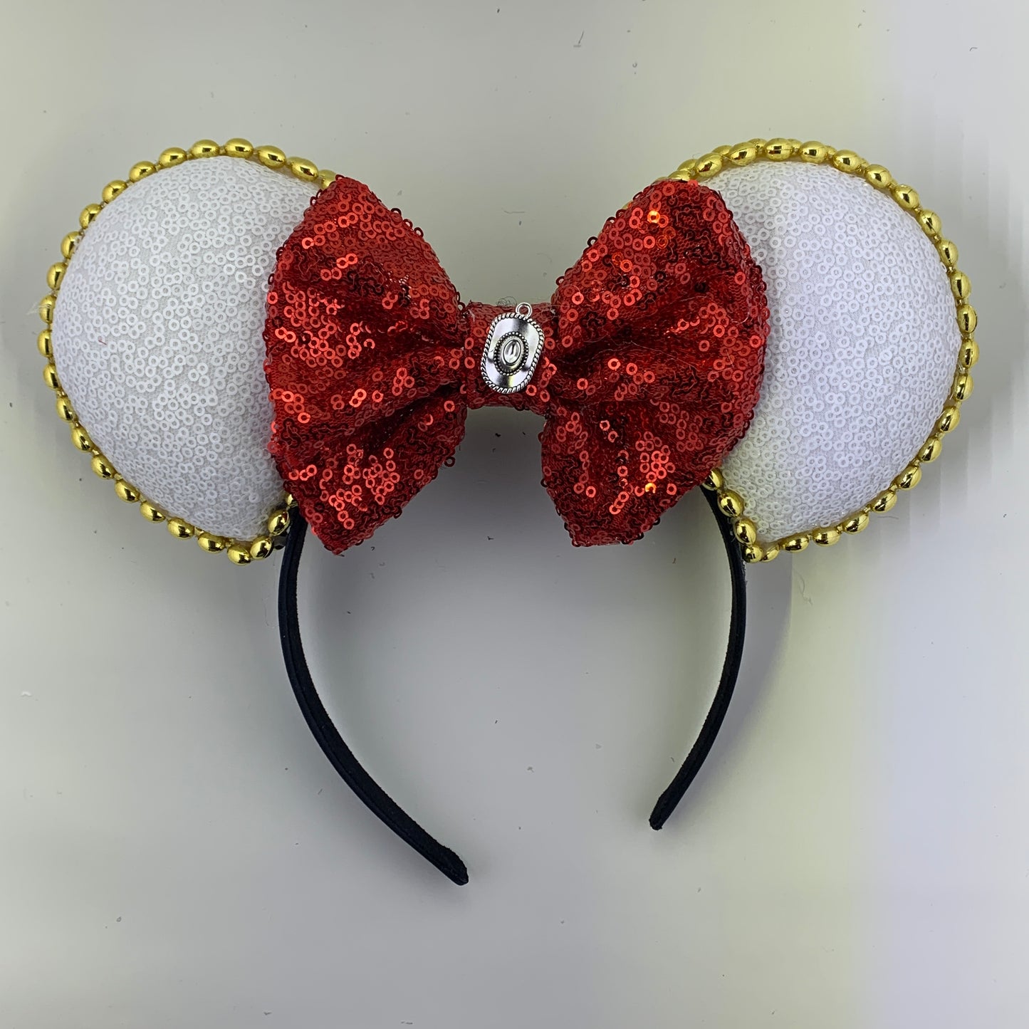 Sequin Ears For Dance Teams (White Base | Gold Beads)