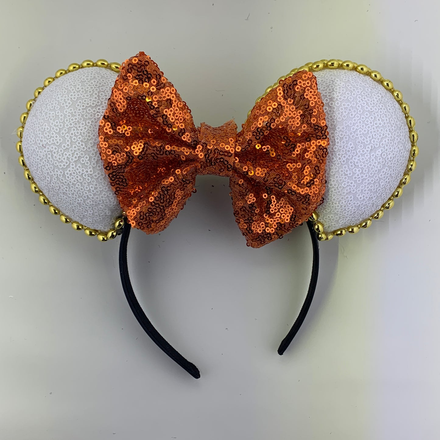 Sequin Ears For Dance Teams (White Base | Gold Beads)