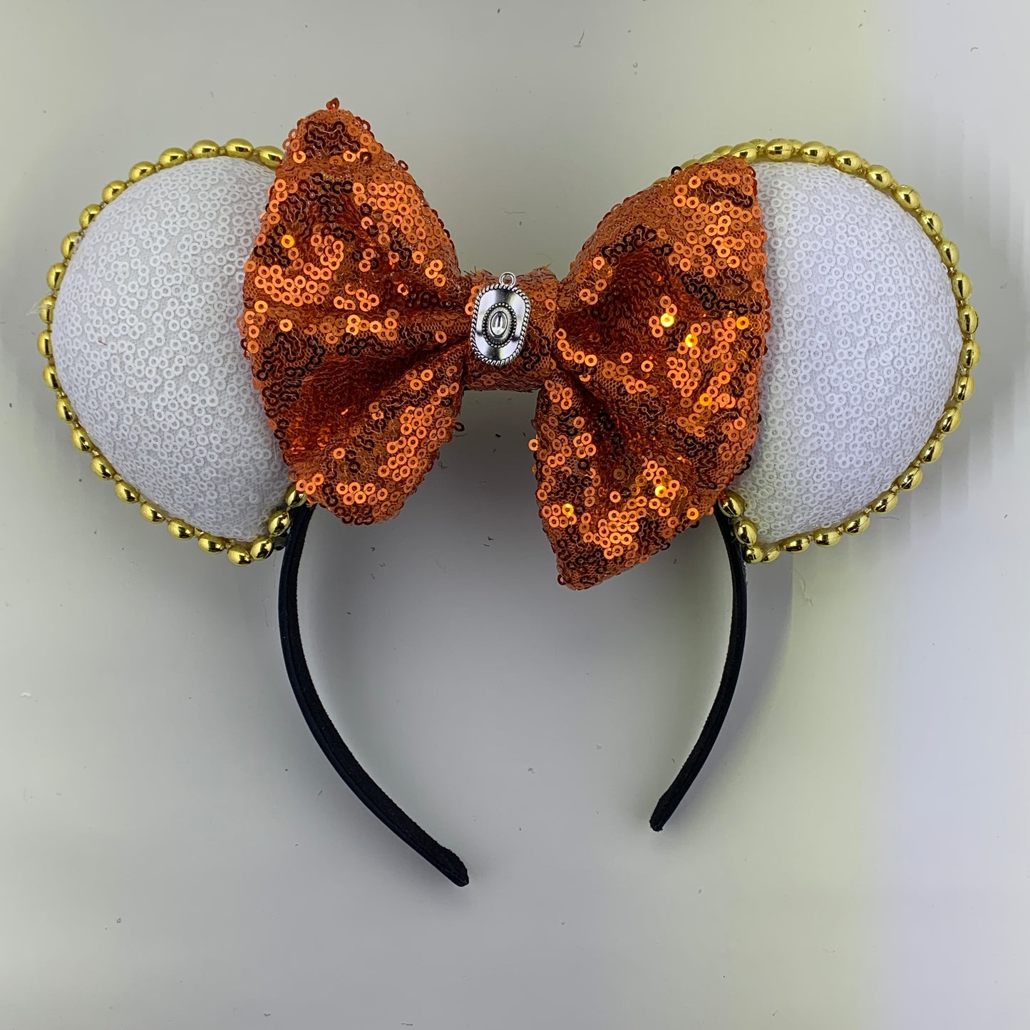 Sequin Ears For Dance Teams (White Base | Gold Beads)