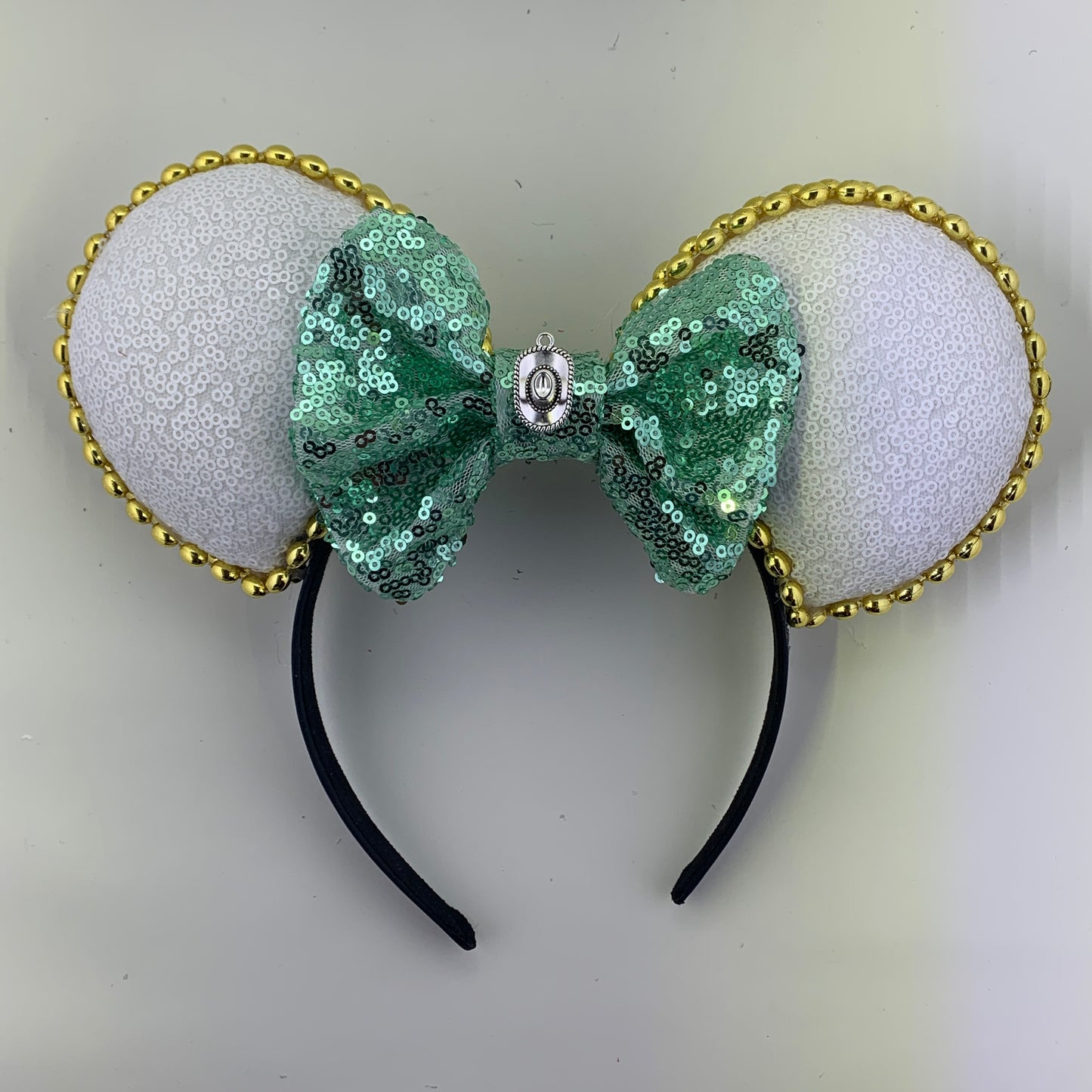 Sequin Ears For Dance Teams (White Base | Gold Beads)