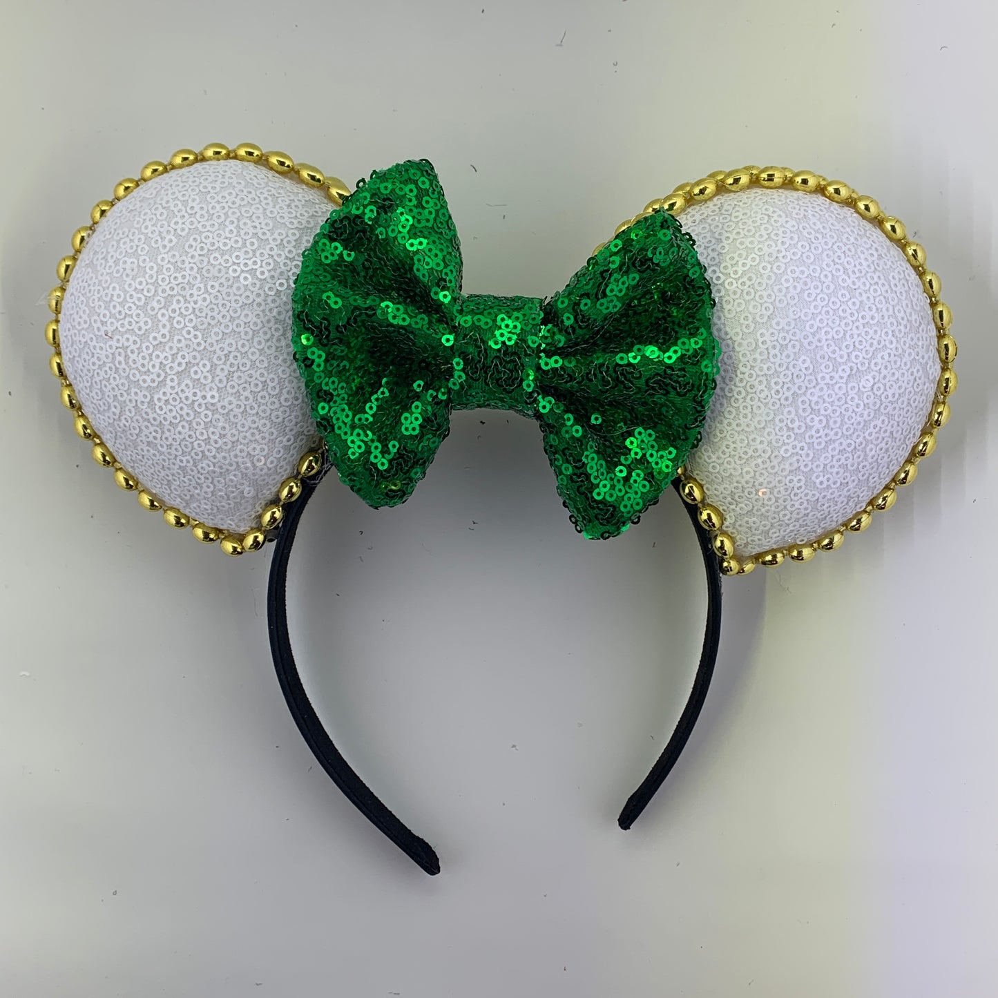 Sequin Ears For Dance Teams (White Base | Gold Beads)