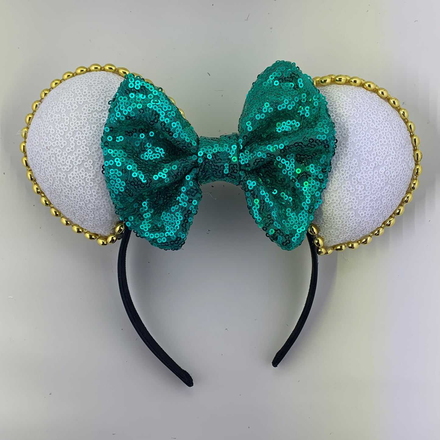 Sequin Ears For Dance Teams (White Base | Gold Beads)
