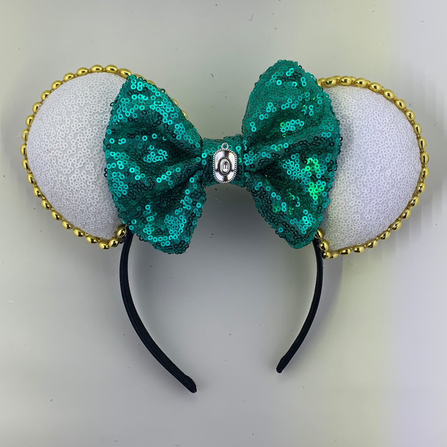 Sequin Ears For Dance Teams (White Base | Gold Beads)