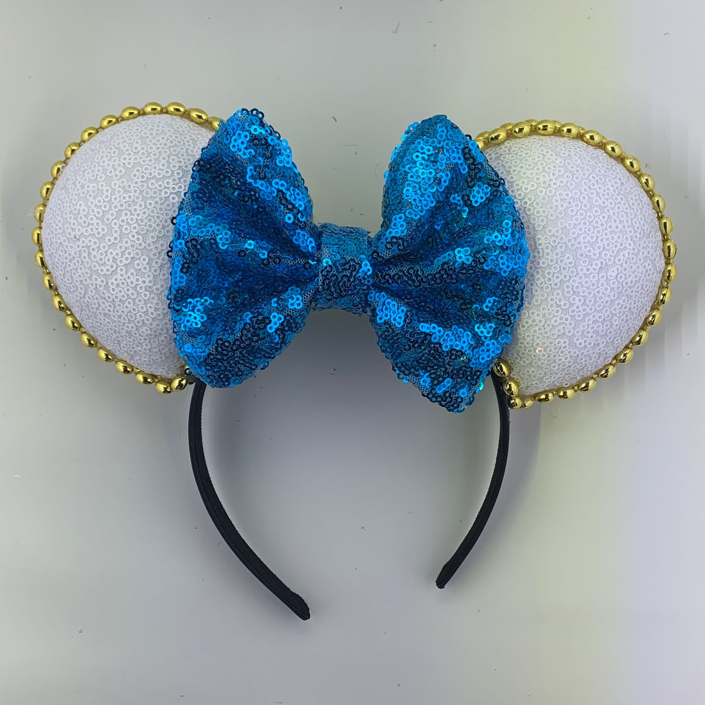 Sequin Ears For Dance Teams (White Base | Gold Beads)