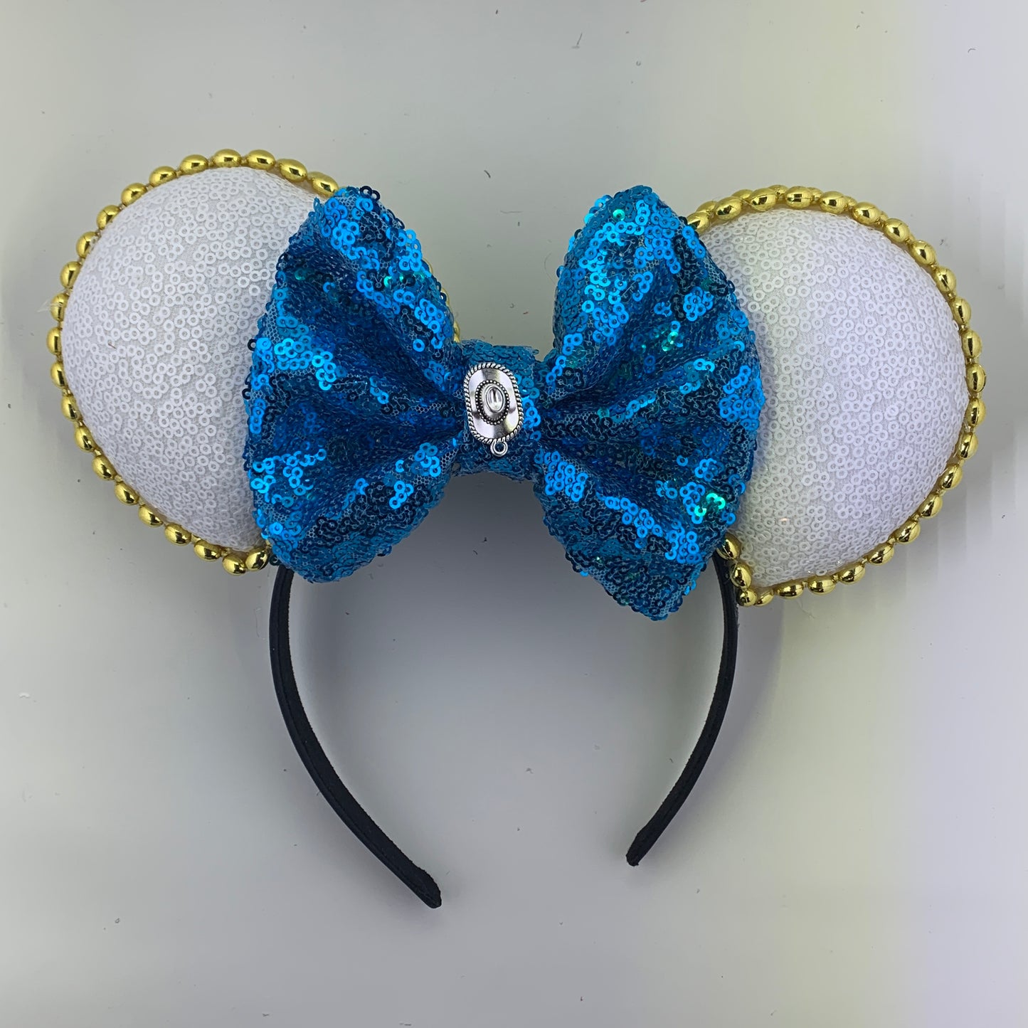Sequin Ears For Dance Teams (White Base | Gold Beads)