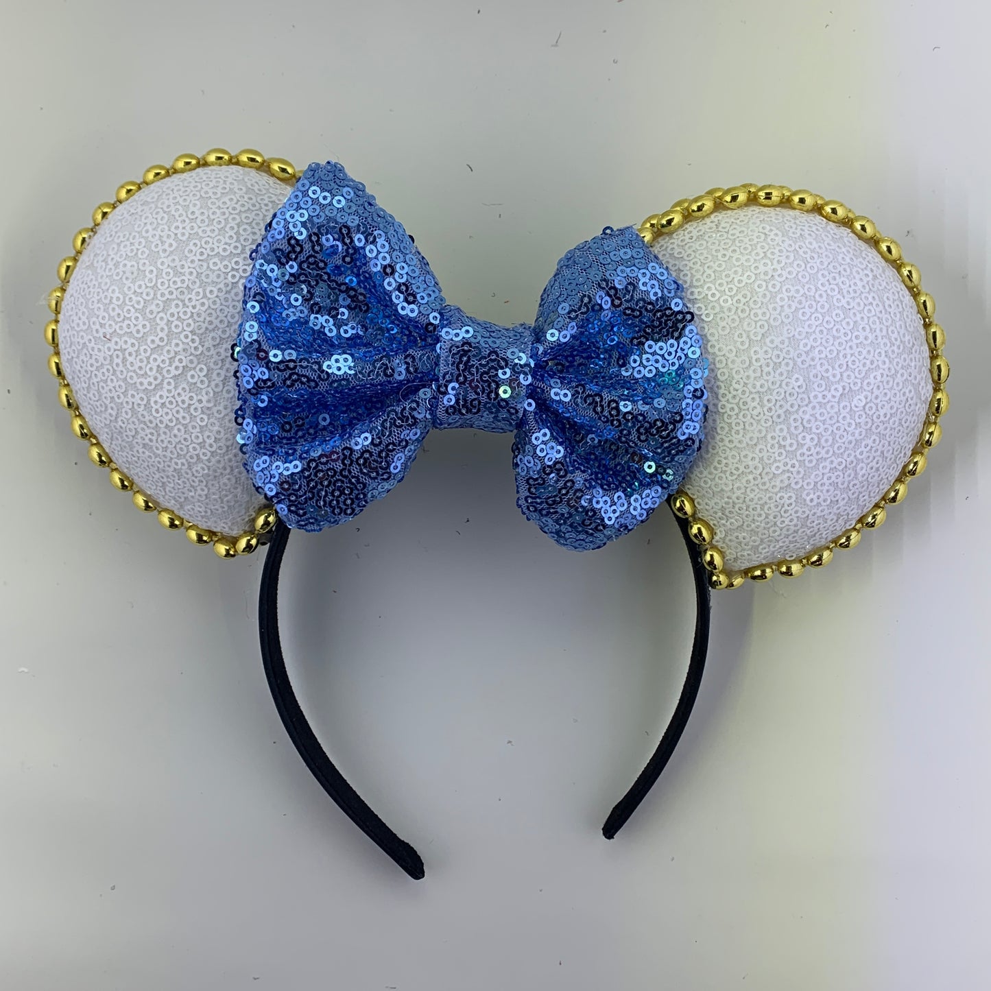 Sequin Ears For Dance Teams (White Base | Gold Beads)