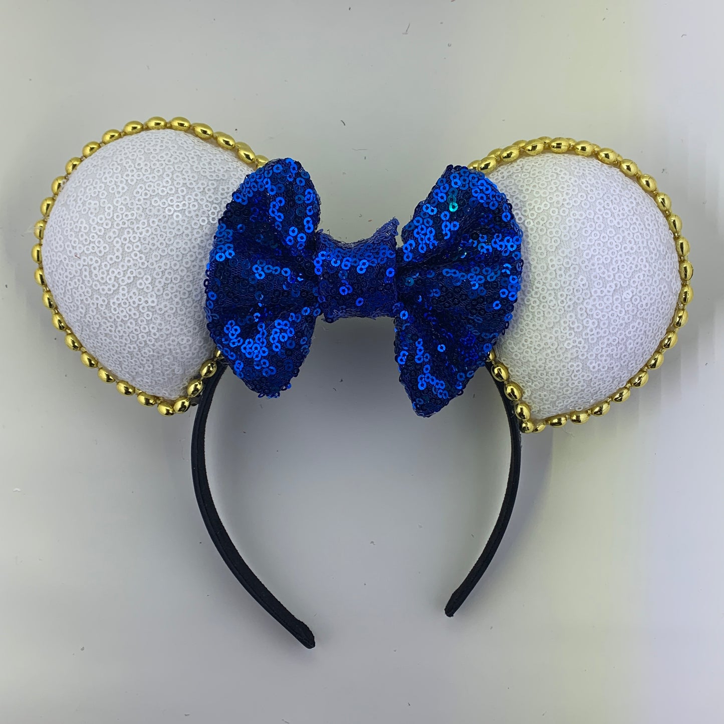 Sequin Ears For Dance Teams (White Base | Gold Beads)