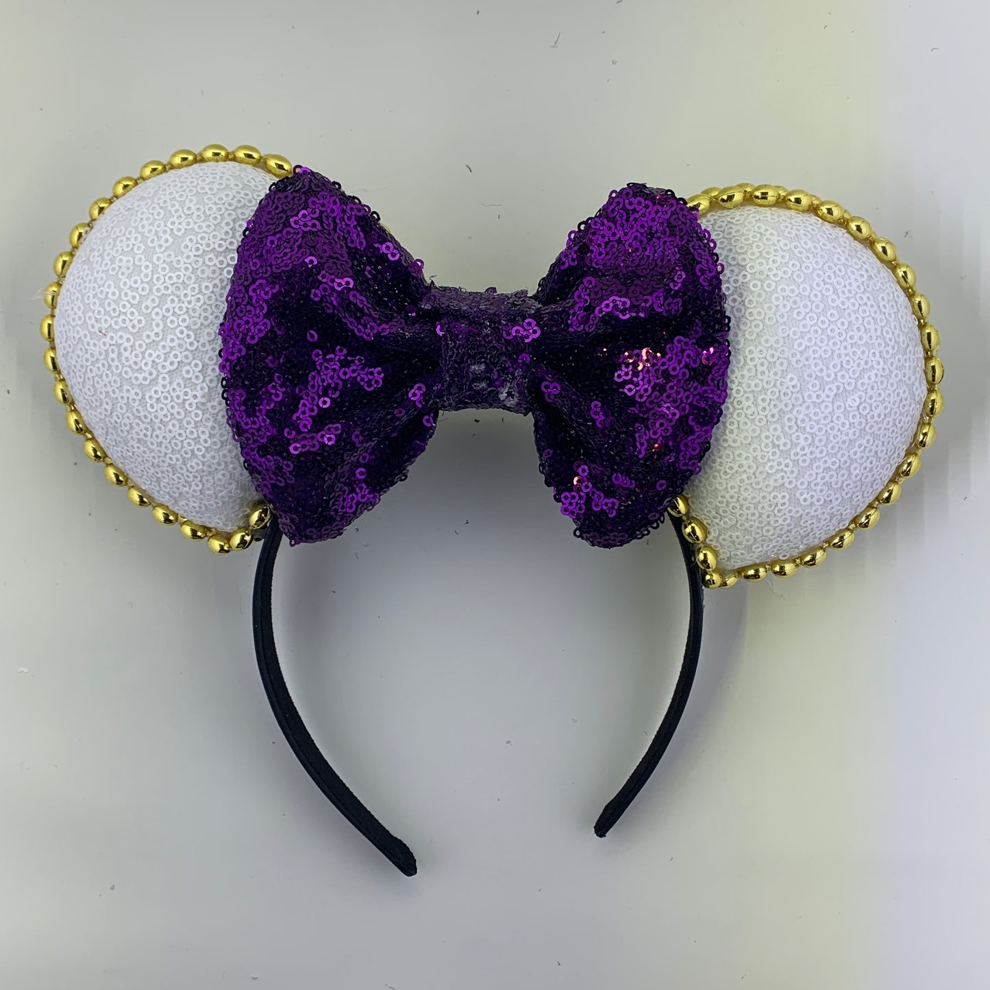 Sequin Ears For Dance Teams (White Base | Gold Beads)