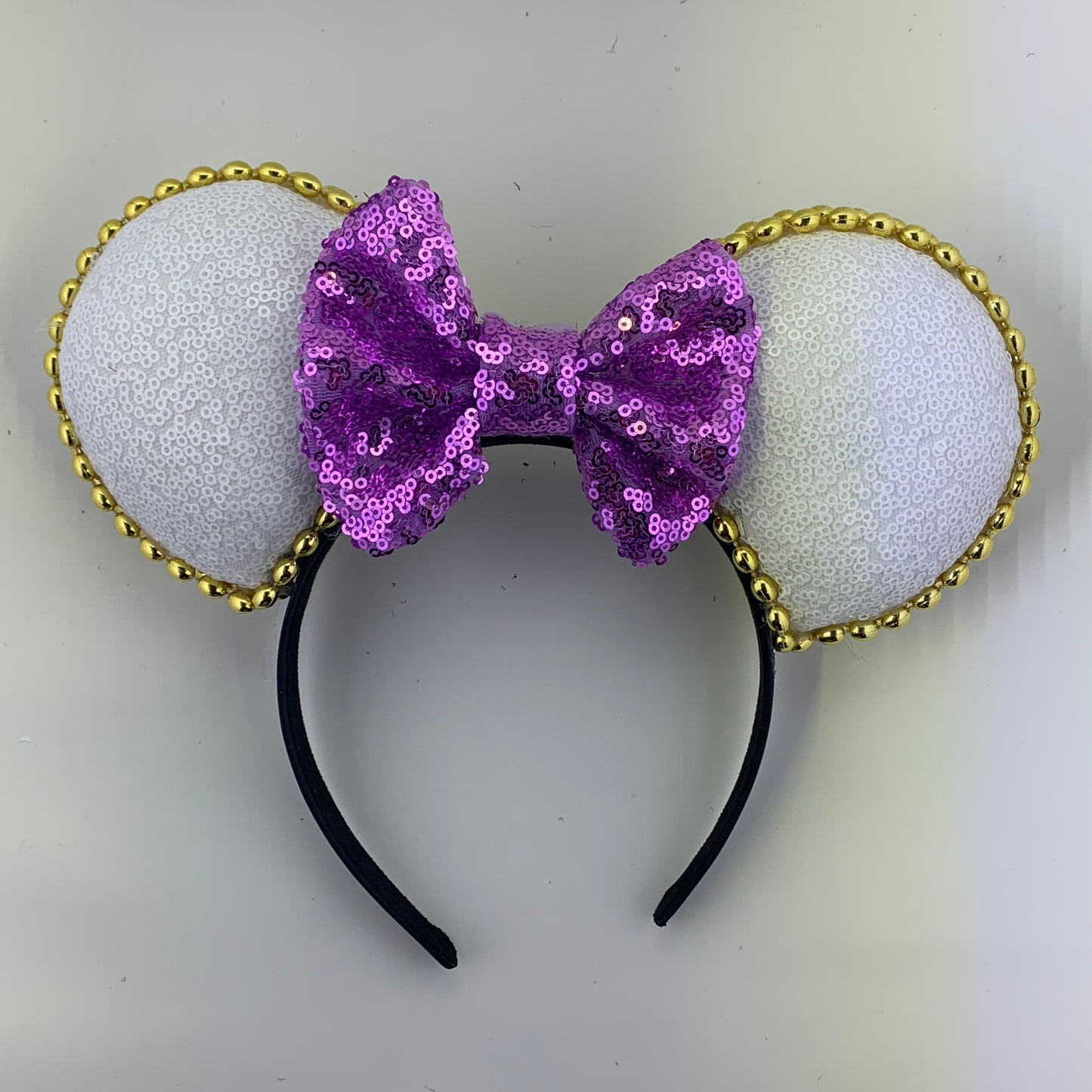 Sequin Ears For Dance Teams (White Base | Gold Beads)
