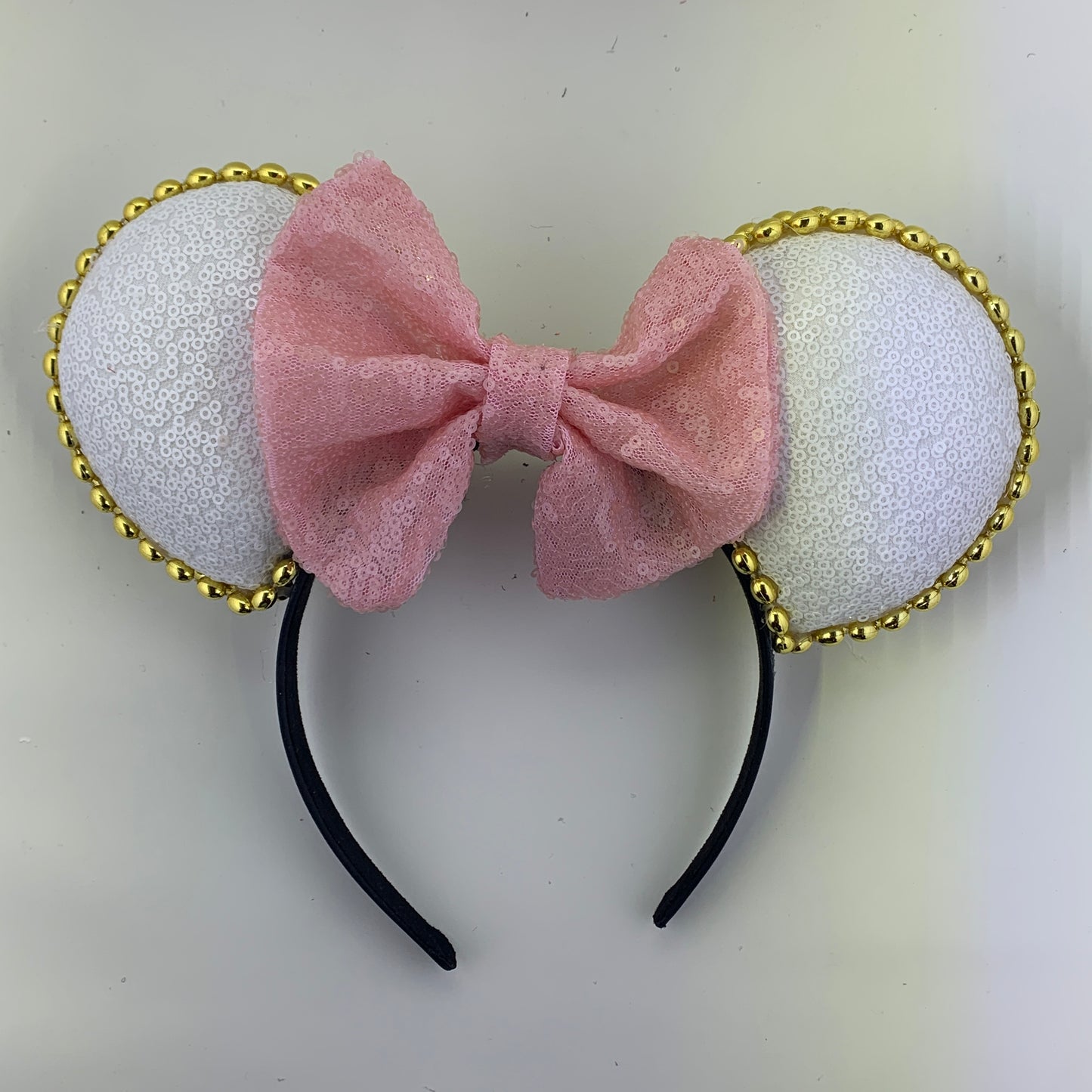 Sequin Ears For Dance Teams (White Base | Gold Beads)