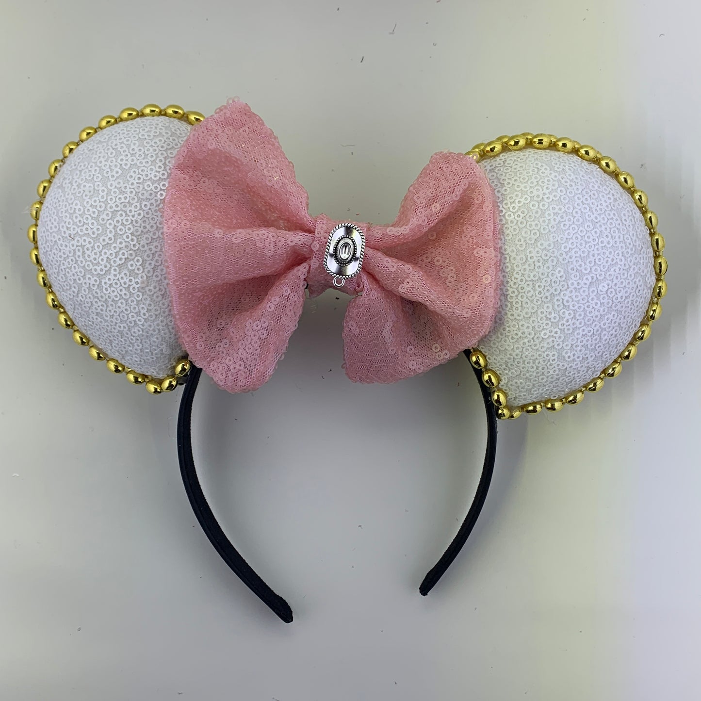 Sequin Ears For Dance Teams (White Base | Gold Beads)