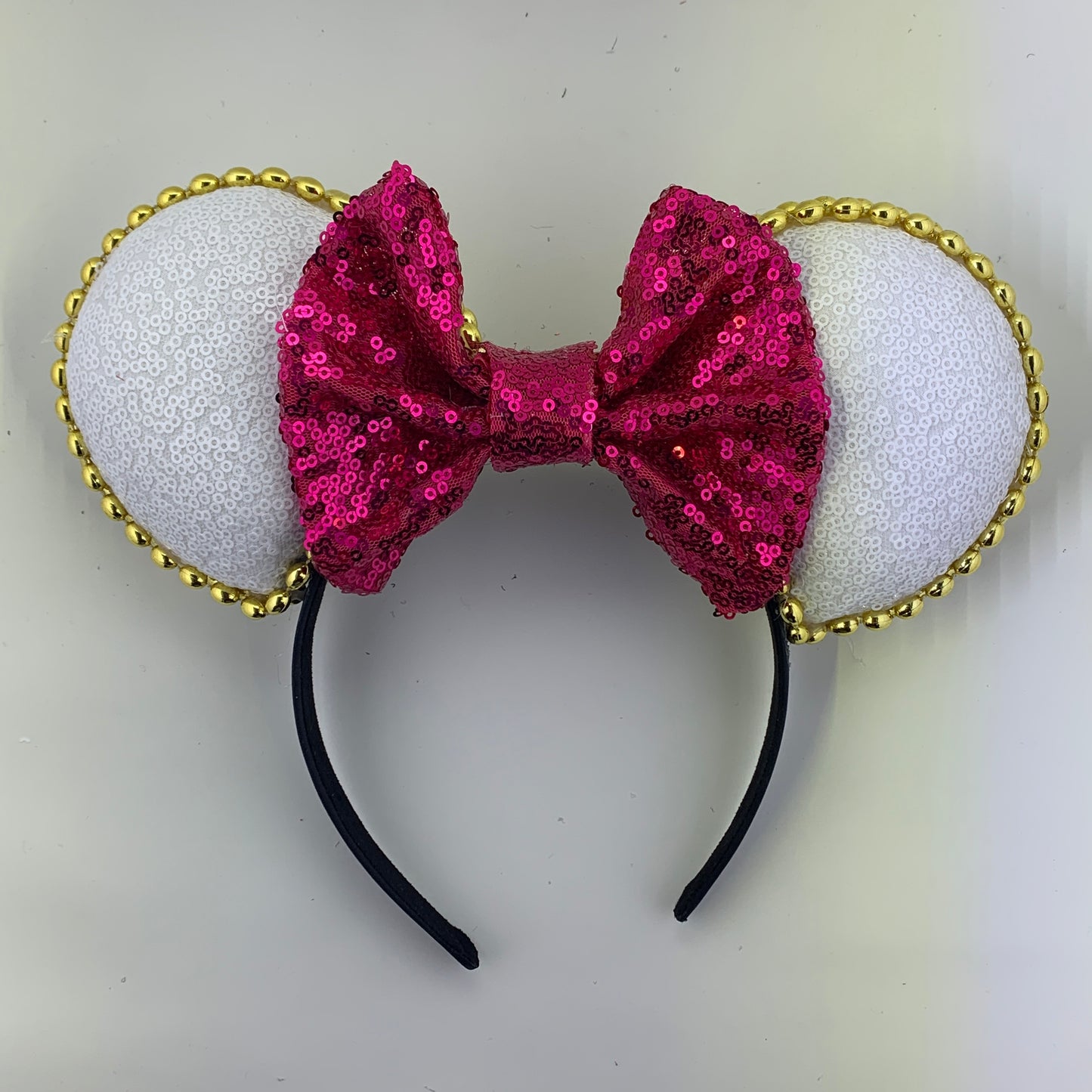 Sequin Ears For Dance Teams (White Base | Gold Beads)