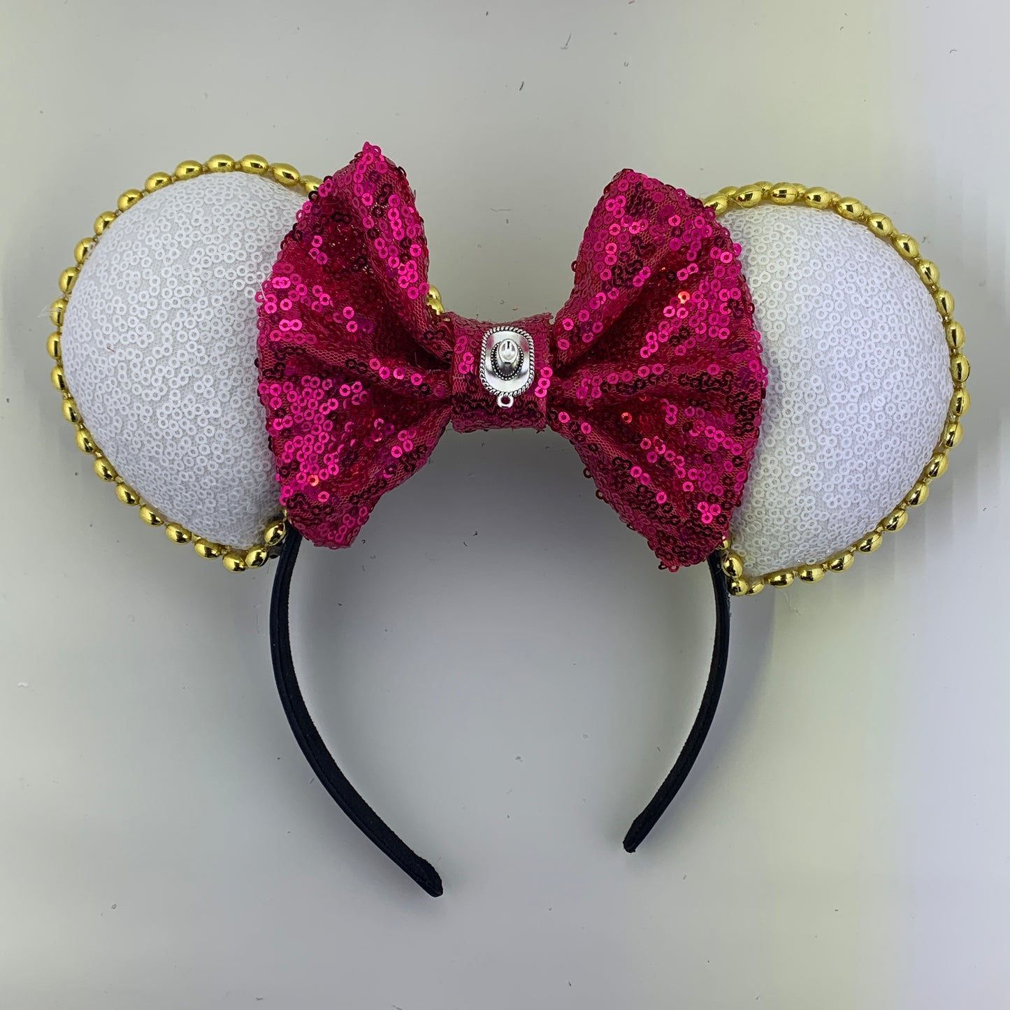 Sequin Ears For Dance Teams (White Base | Gold Beads)