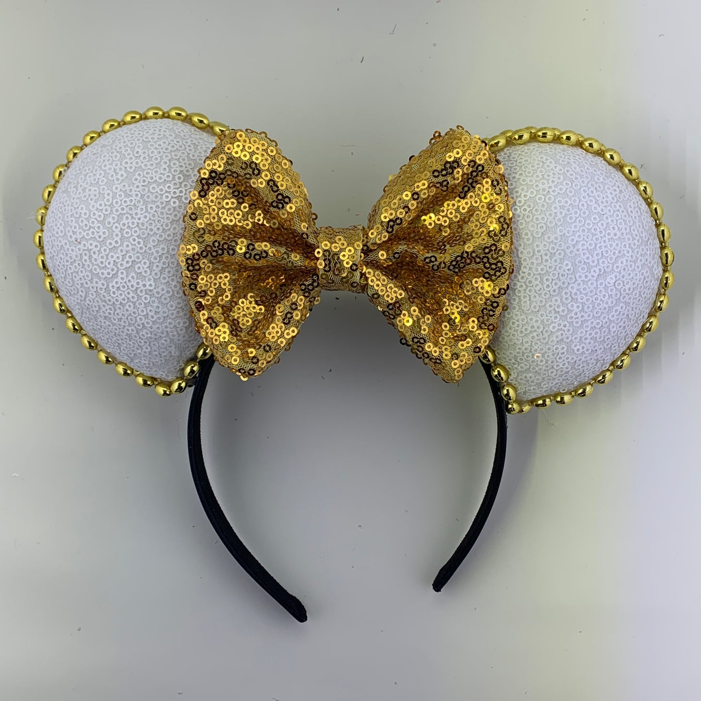 Sequin Ears For Dance Teams (White Base | Gold Beads)