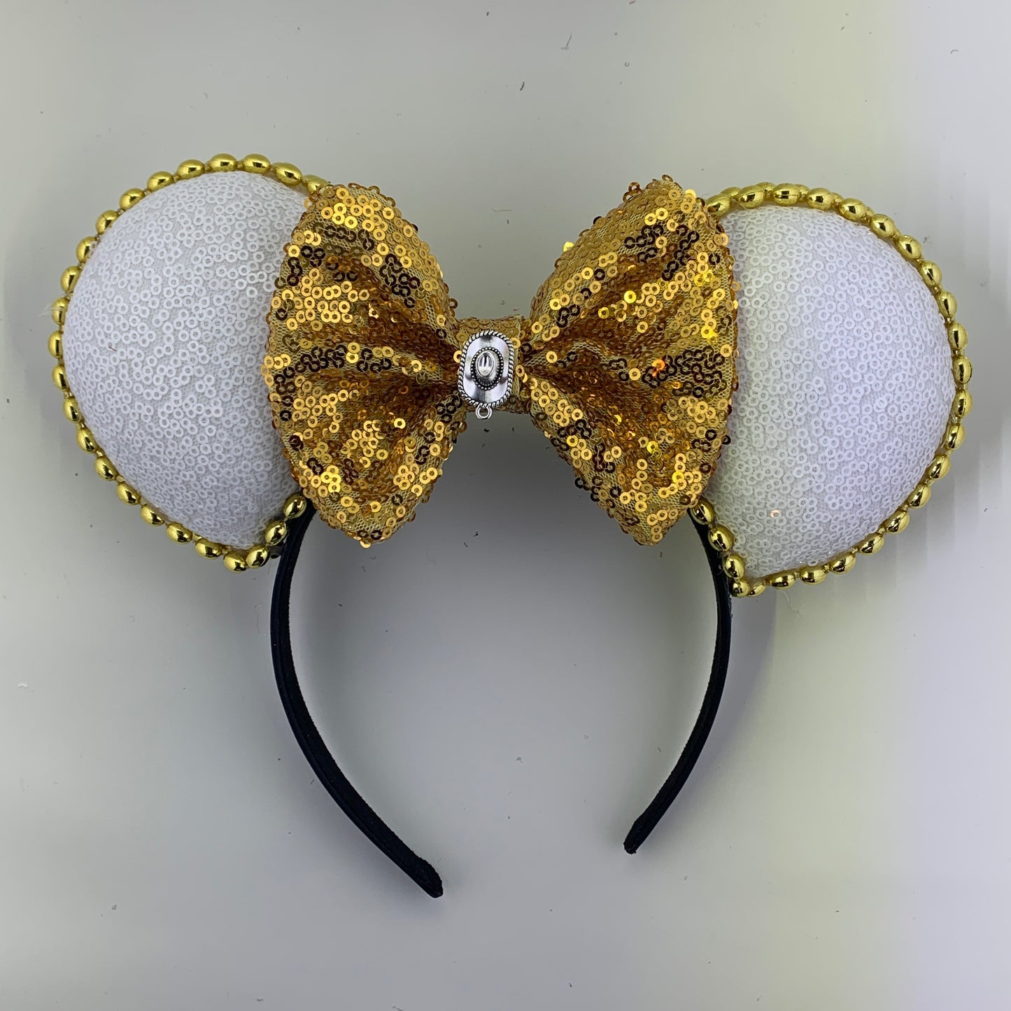 Sequin Ears For Dance Teams (White Base | Gold Beads)