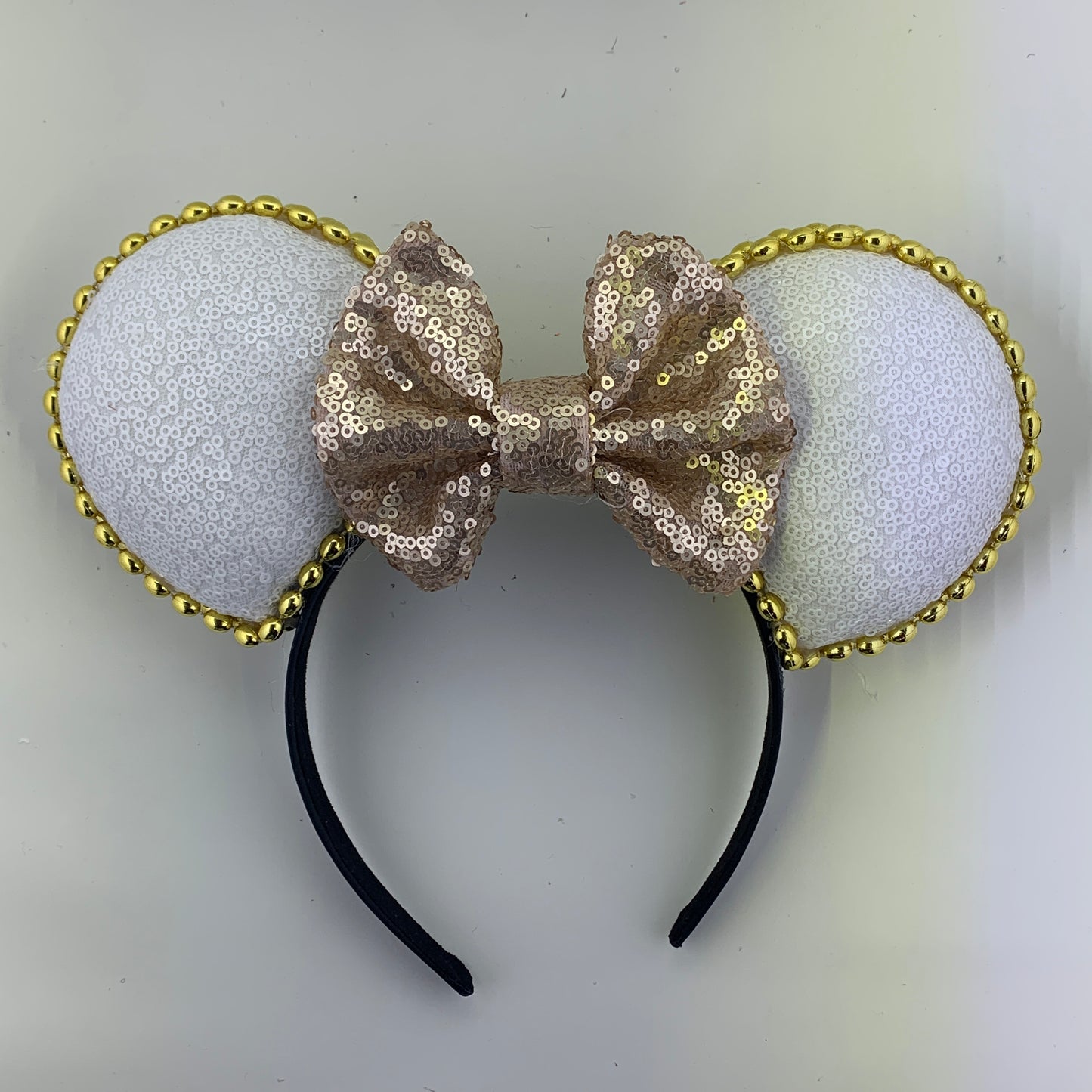 Sequin Ears For Dance Teams (White Base | Gold Beads)
