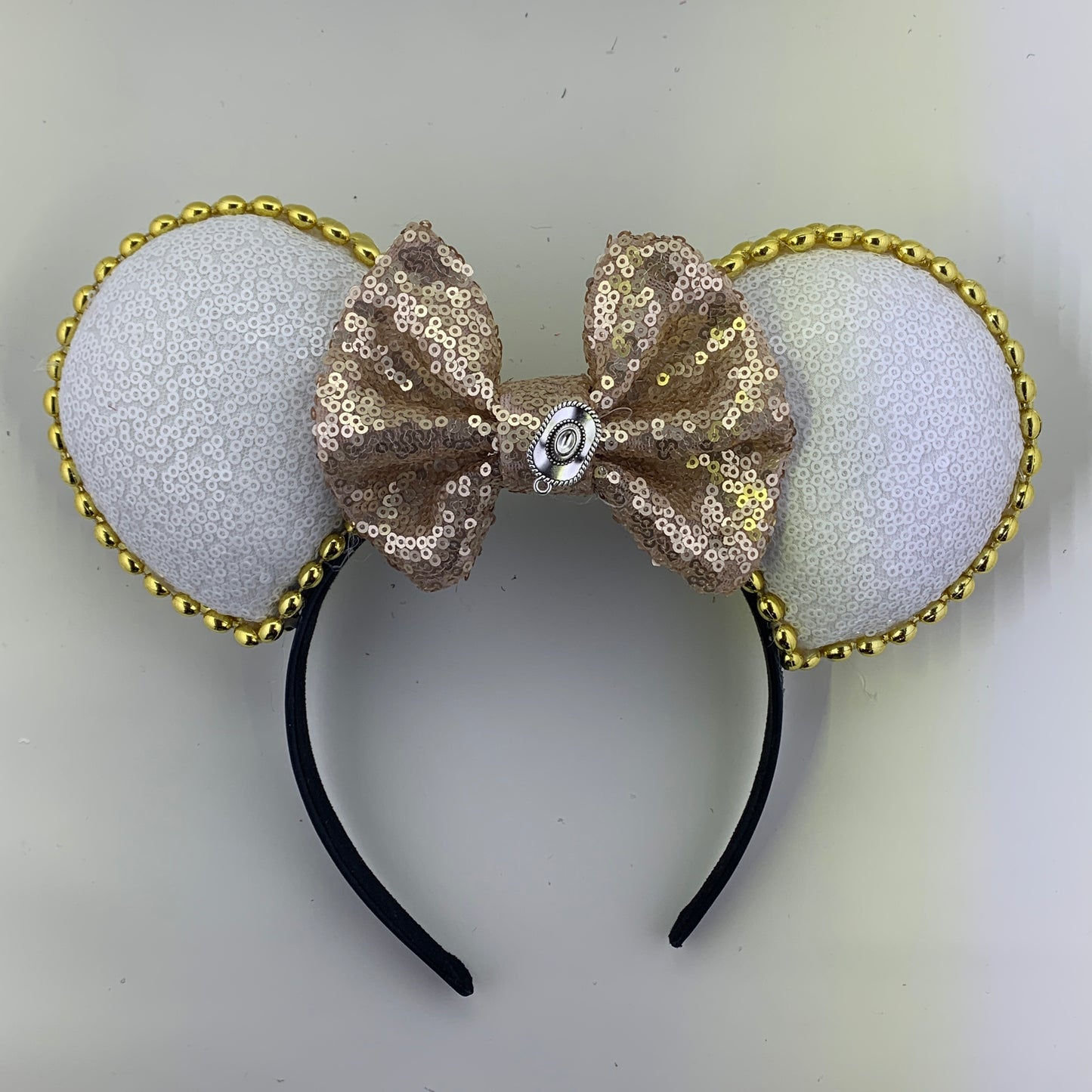 Sequin Ears For Dance Teams (White Base | Gold Beads)