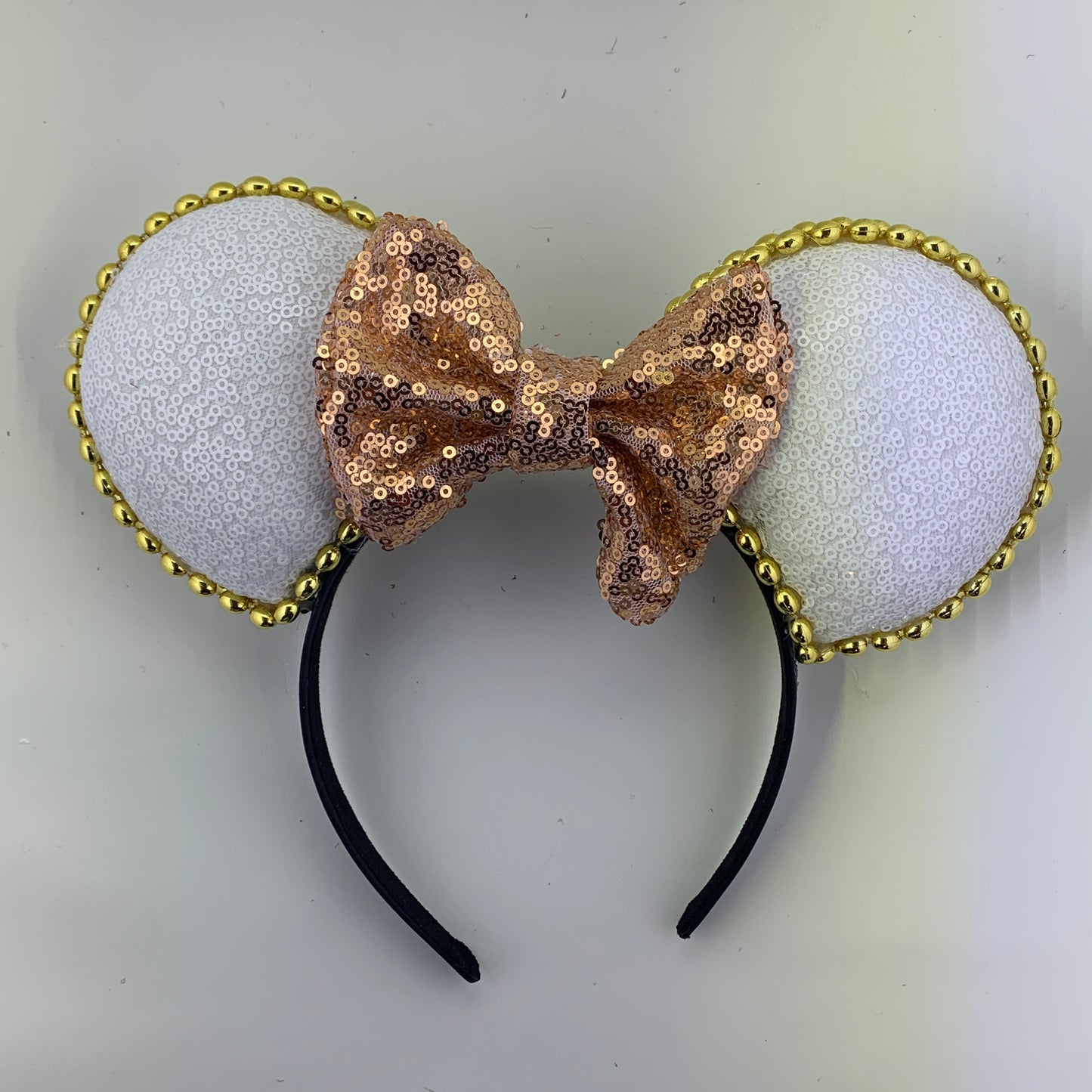 Sequin Ears For Dance Teams (White Base | Gold Beads)