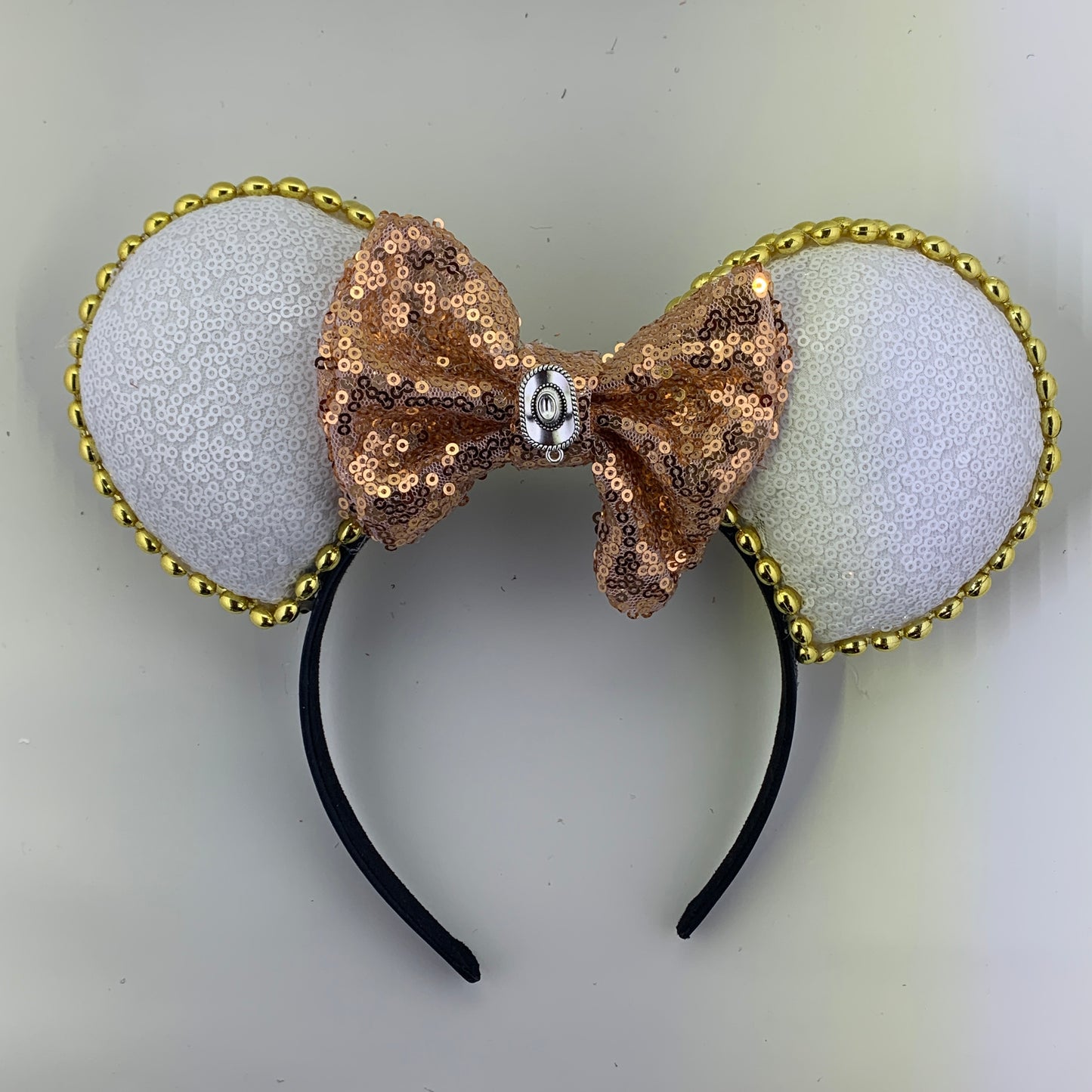 Sequin Ears For Dance Teams (White Base | Gold Beads)
