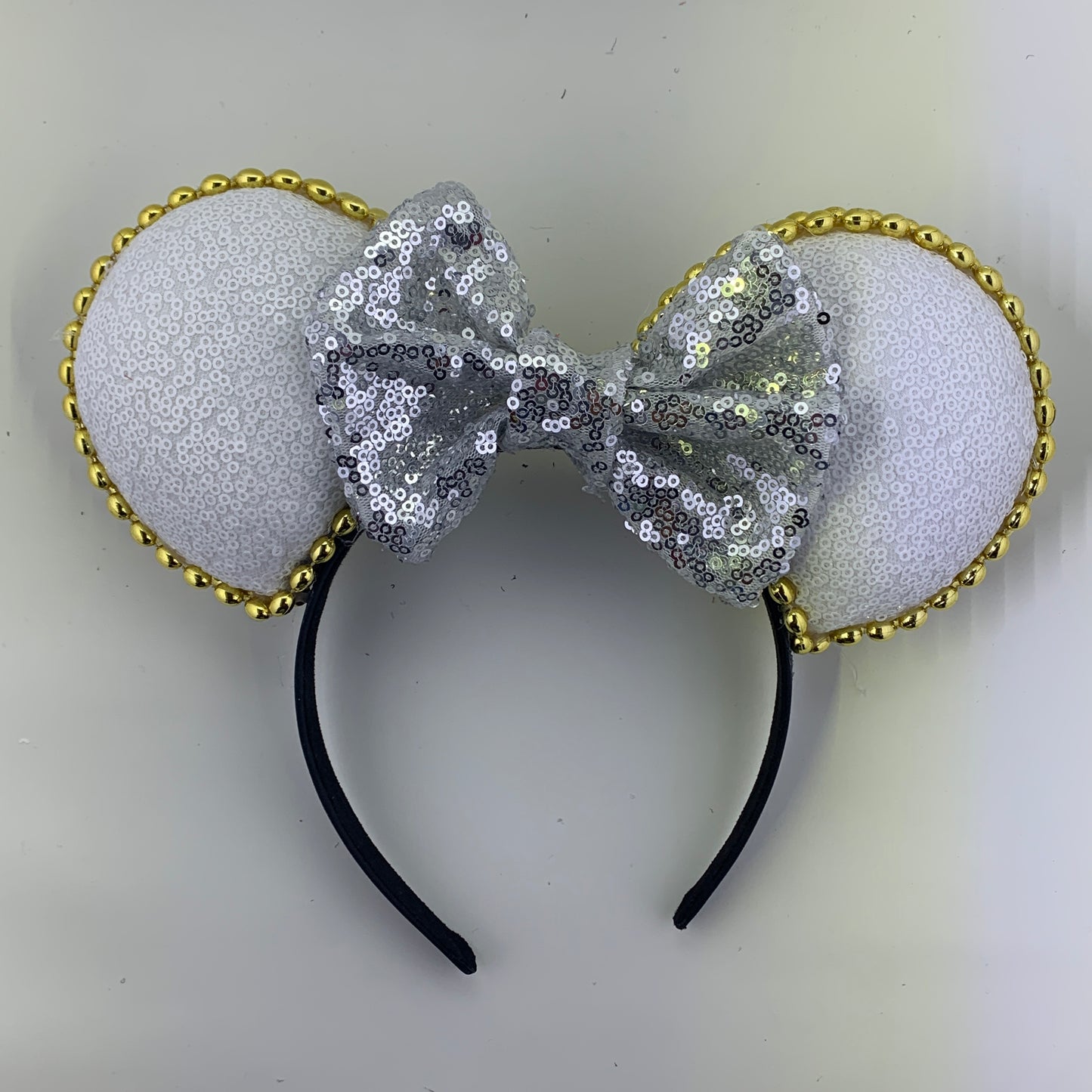 Sequin Ears For Dance Teams (White Base | Gold Beads)