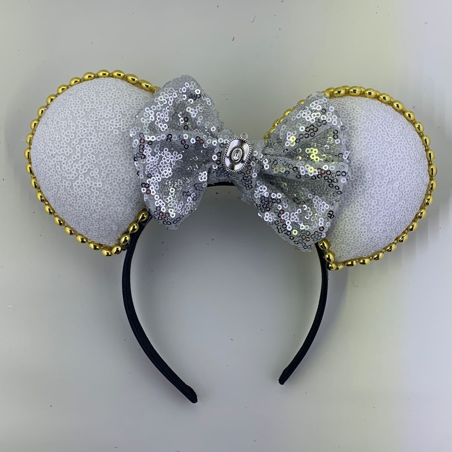Sequin Ears For Dance Teams (White Base | Gold Beads)