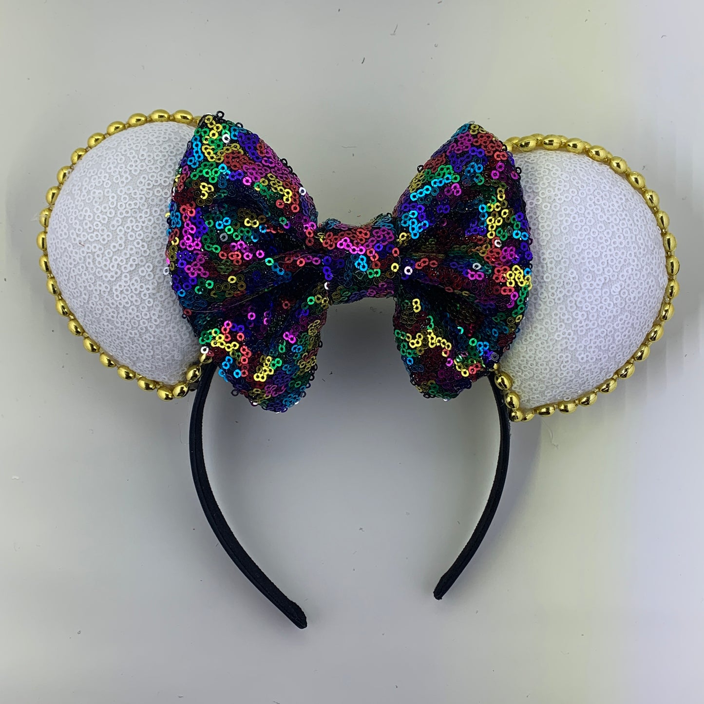 Sequin Ears For Dance Teams (White Base | Gold Beads)