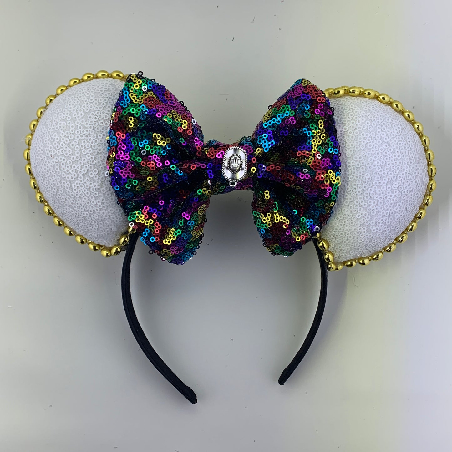 Sequin Ears For Dance Teams (White Base | Gold Beads)