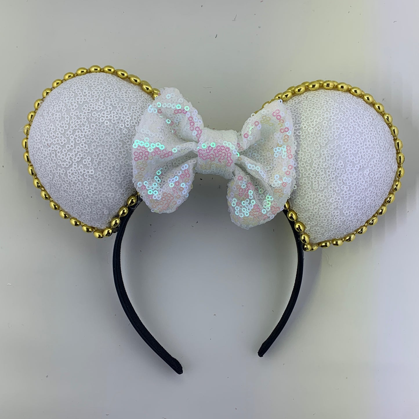 Sequin Ears For Dance Teams (White Base | Gold Beads)
