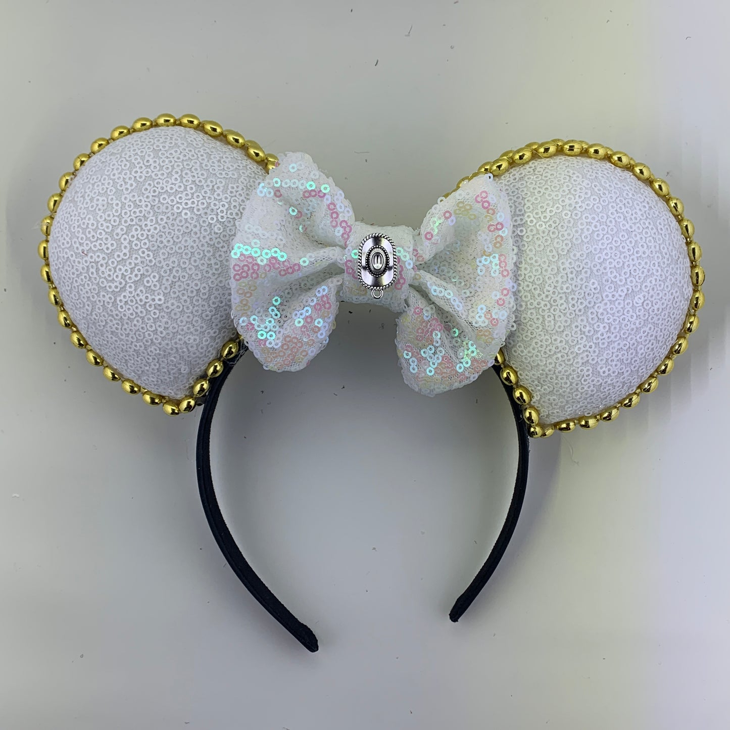 Sequin Ears For Dance Teams (White Base | Gold Beads)