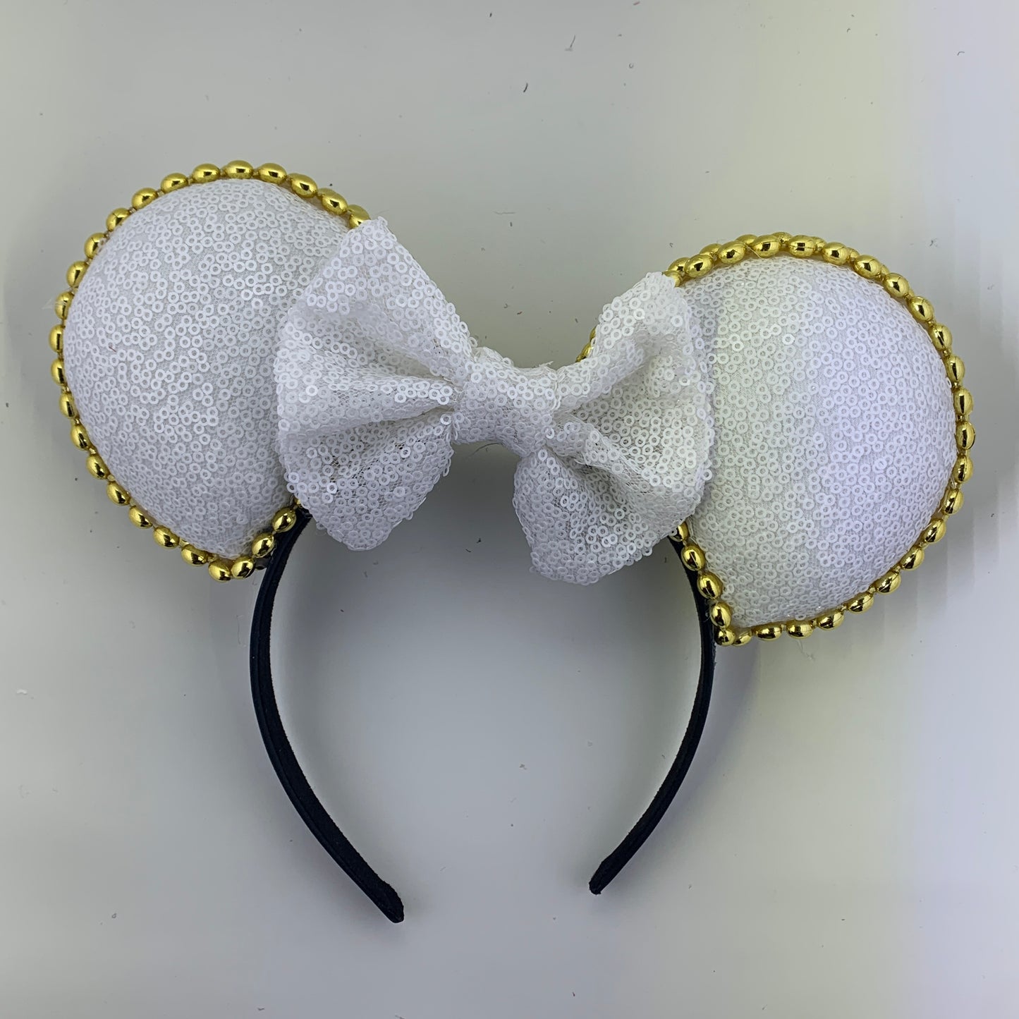 Sequin Ears For Dance Teams (White Base | Gold Beads)