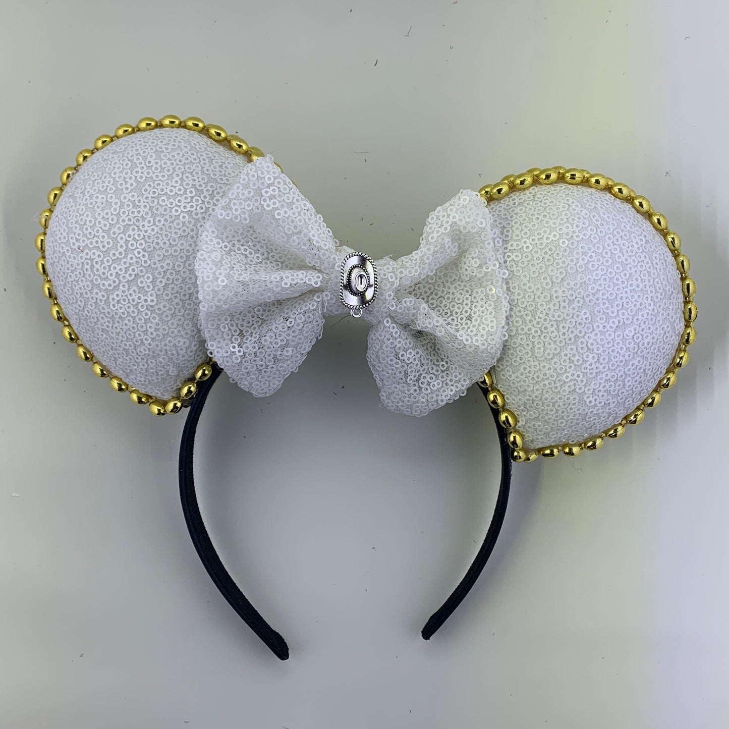 Sequin Ears For Dance Teams (White Base | Gold Beads)