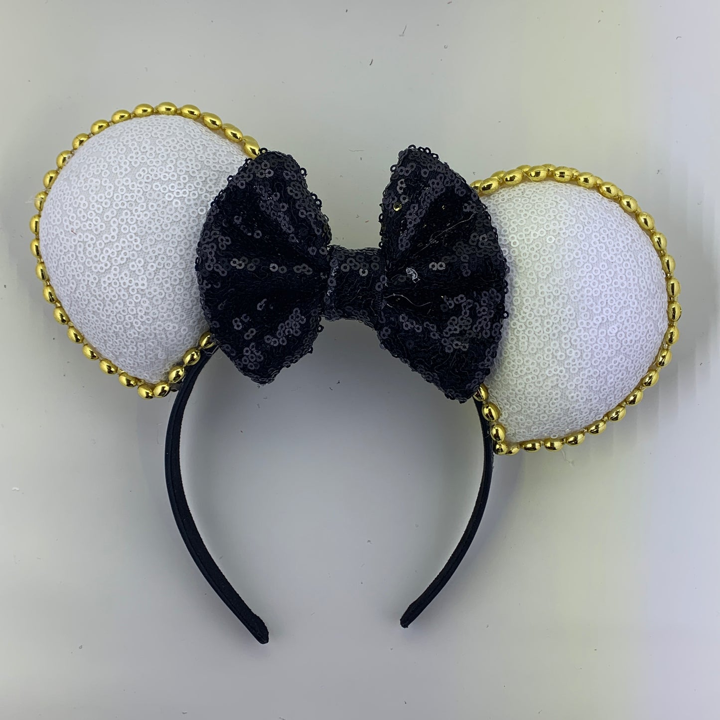 Sequin Ears For Dance Teams (White Base | Gold Beads)