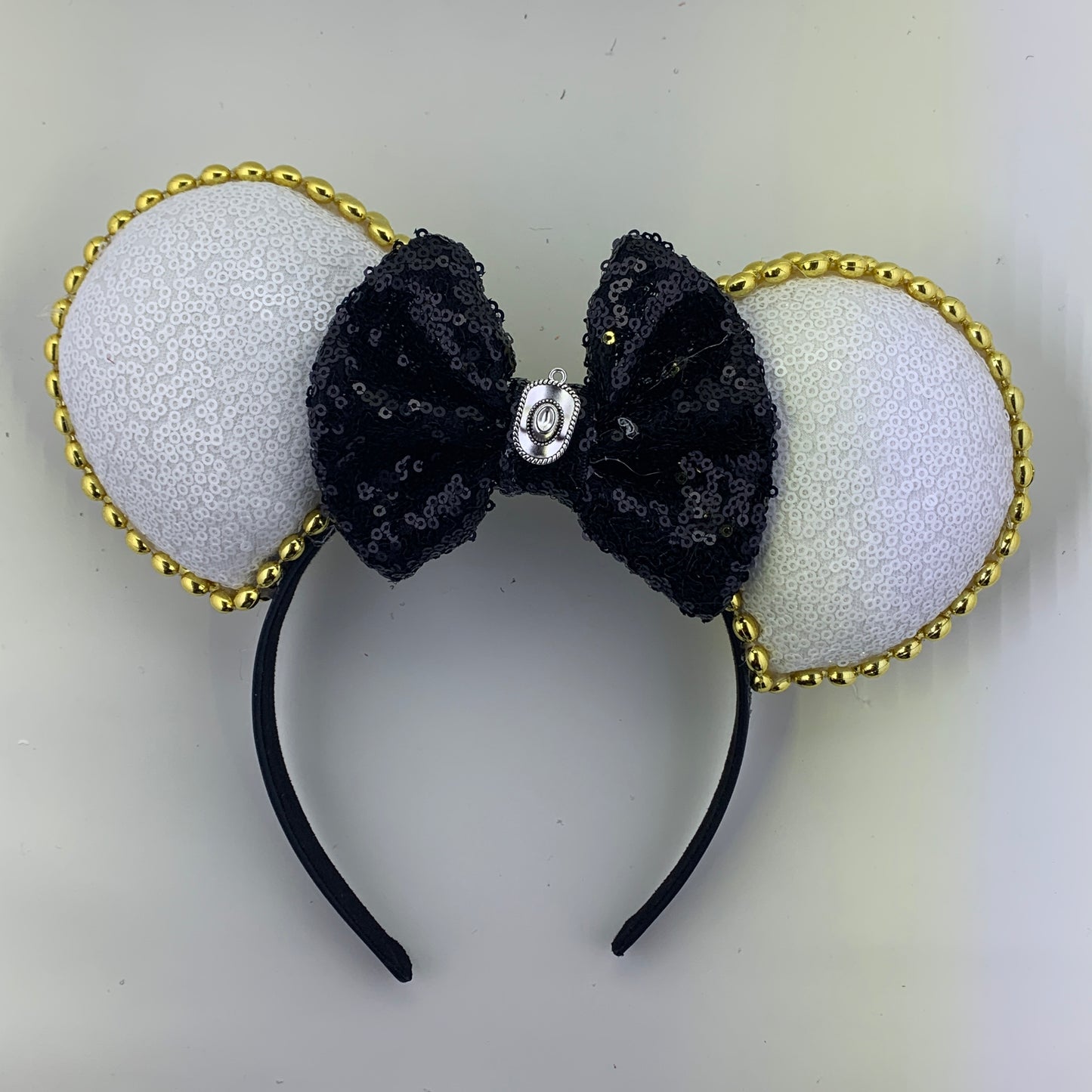 Sequin Ears For Dance Teams (White Base | Gold Beads)