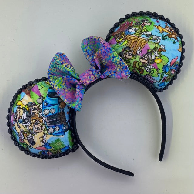Safari Adventure Blue w/ Colorful Animal Print Bow 2 Ears