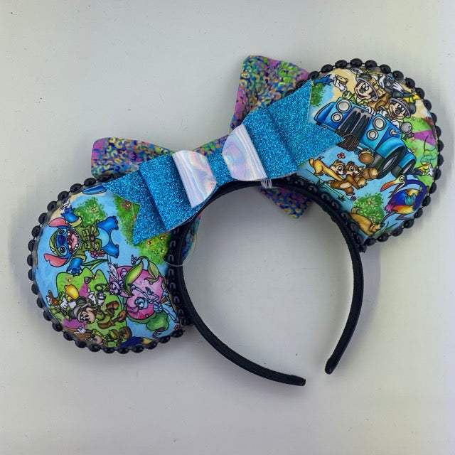 Safari Adventure Blue w/ Colorful Animal Print Bow 1 Ears