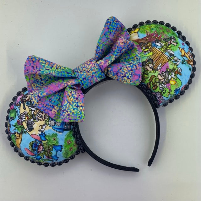 Safari Adventure Blue w/ Colorful Animal Print Bow 1 Ears