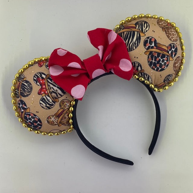 Safari Heads w/ Red Polka Large Dots Bow Ears