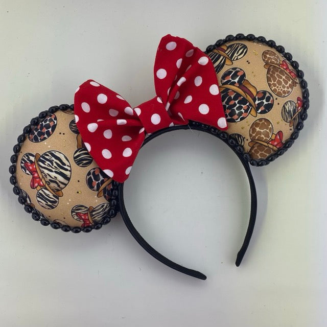 Safari Heads w/ Red Small Polka Dots Bow Ears