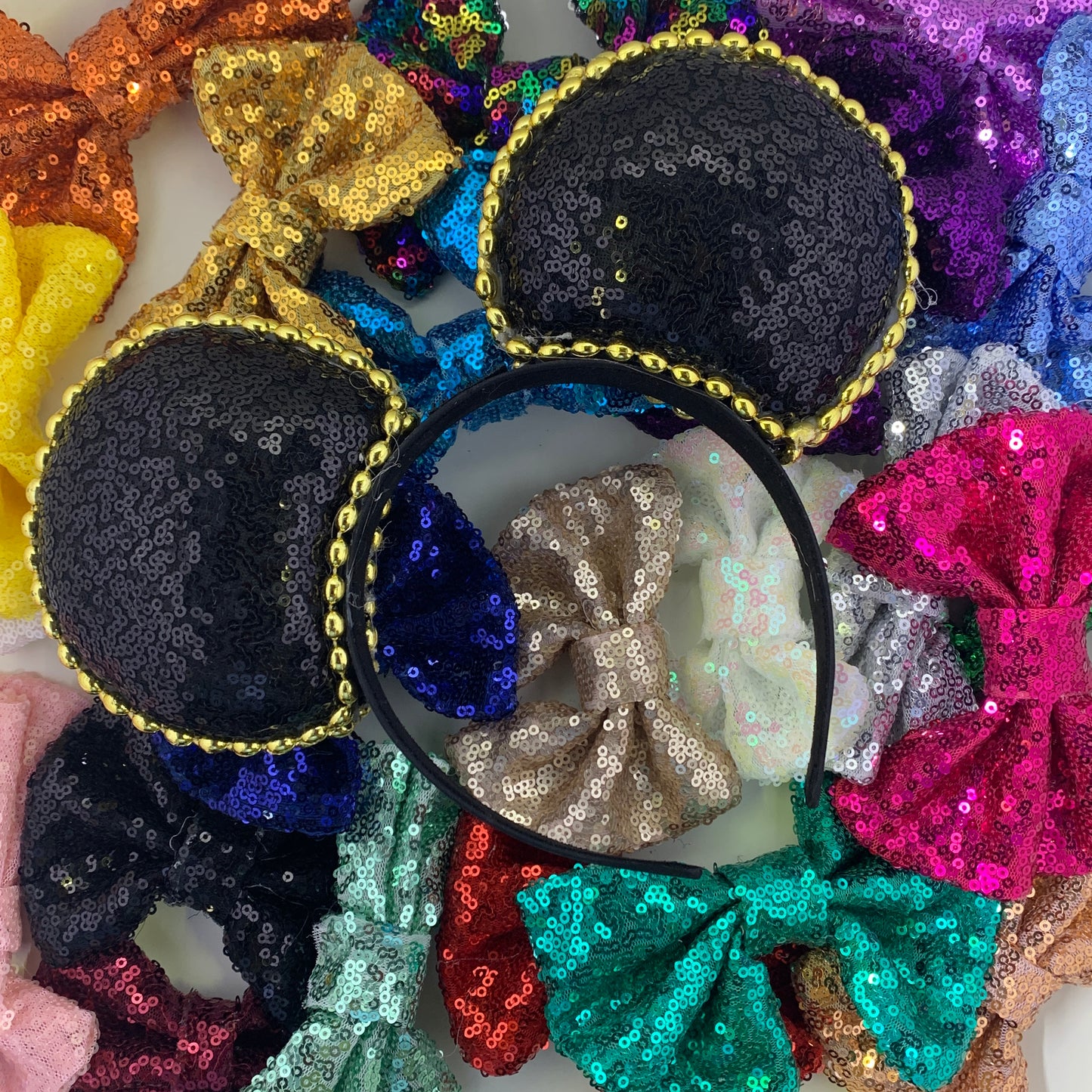Sequin Ears For Dance Teams (Black Base | Gold Beads)