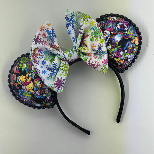 LF Christmas Main Black w/ Colorful Snowflakes Bow Ears